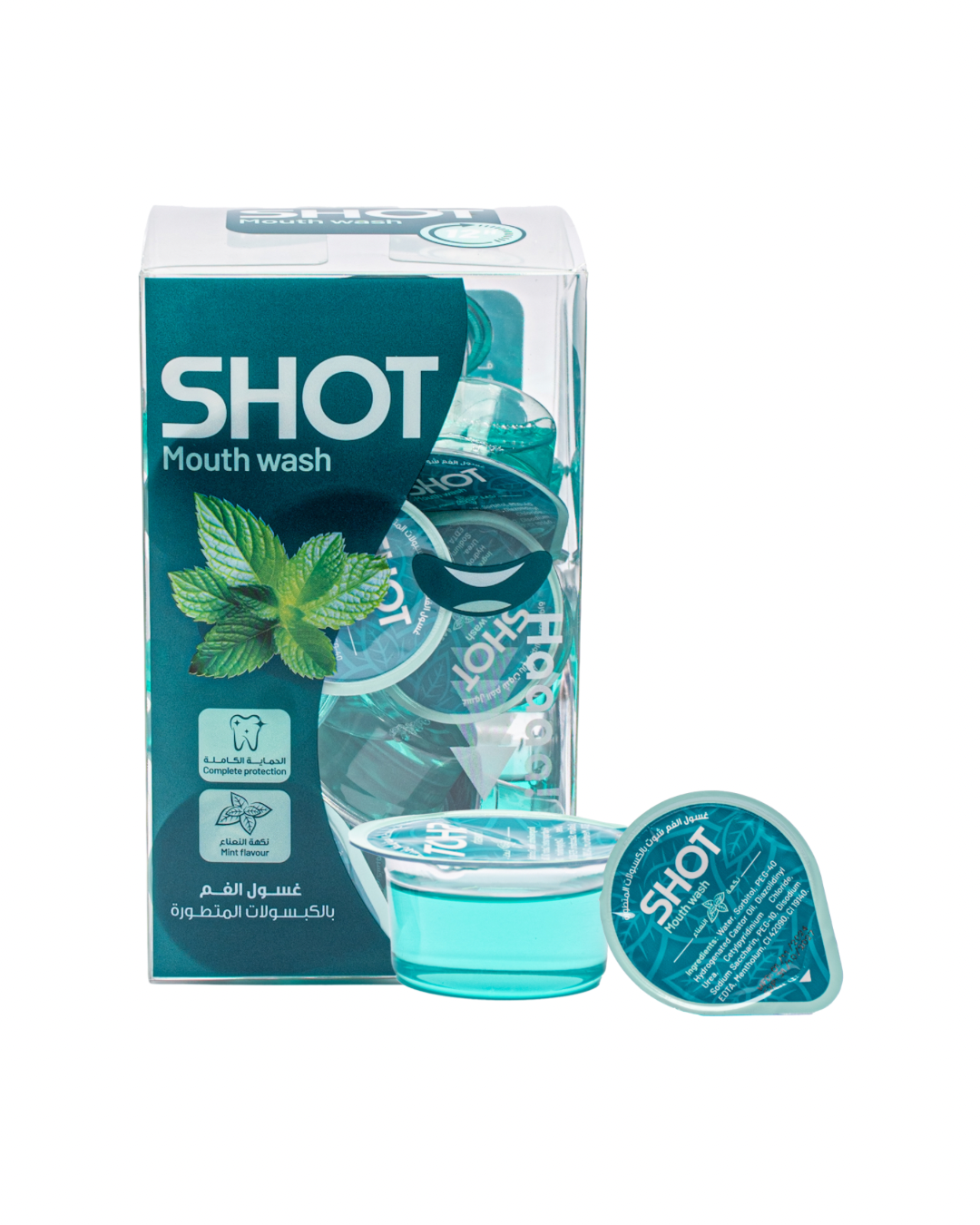 غسول الفم بالكبسولات المطورة بنكهة النعناع من شركة شوت 20 قطعه 15مل