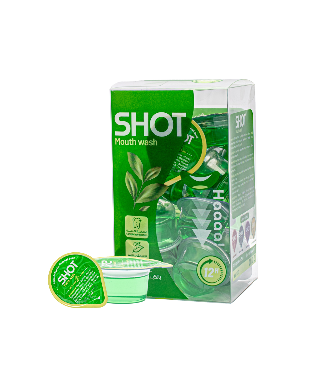 كبسولات غسول الفم المطورة بنكهة الشاي الأخضر من شوت 20 قطعة 15 مل