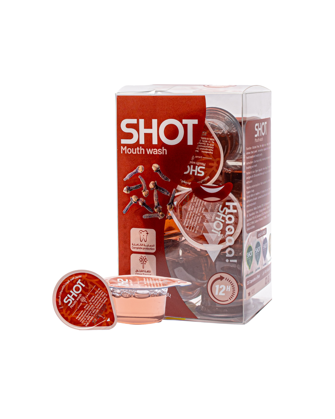 كبسولات غسول الفم المطورة بنكهة القرنفل من شوت 20 قطعة 15 مل