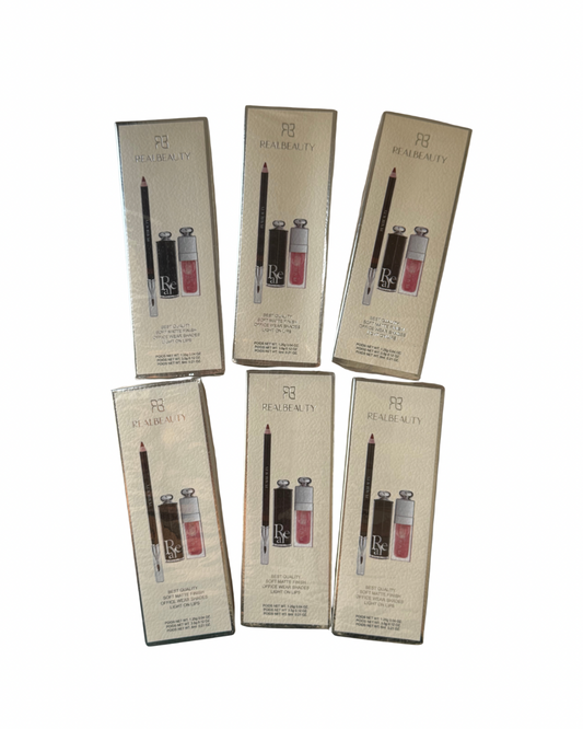 طقم روج ثلاث قطع ريل بيوتي (مرطب + محدد شفايف + روج ثابت) عدة درجات