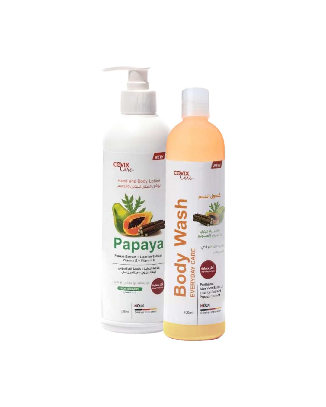 Hand and Body Whitening Lotion & Papaya & Licorice Body Wash Package