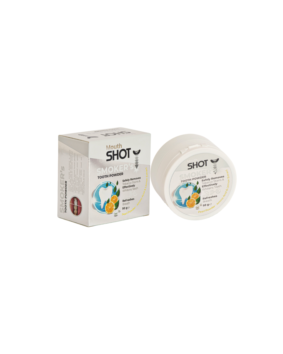 بودرة تبييض الأسنان للمدخنين ماوث شوت – بخلاصة الليمون واللؤلؤ - من شوت 50 جرام