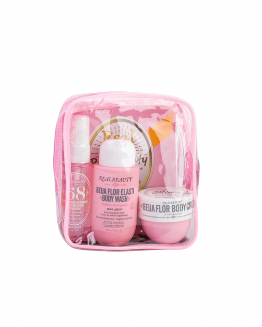 طقم العنايه بالجسم غسول ومعطر وكريم من ريال بيوتي - زهري